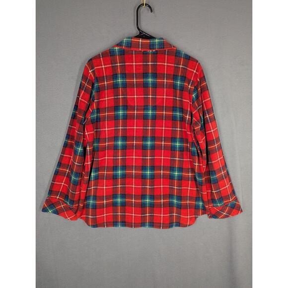 Lauren Ralph Lauren Women’s Red Plaid Leopard Trim Fleece Pajamas Large Crest - Picture 9 of 16